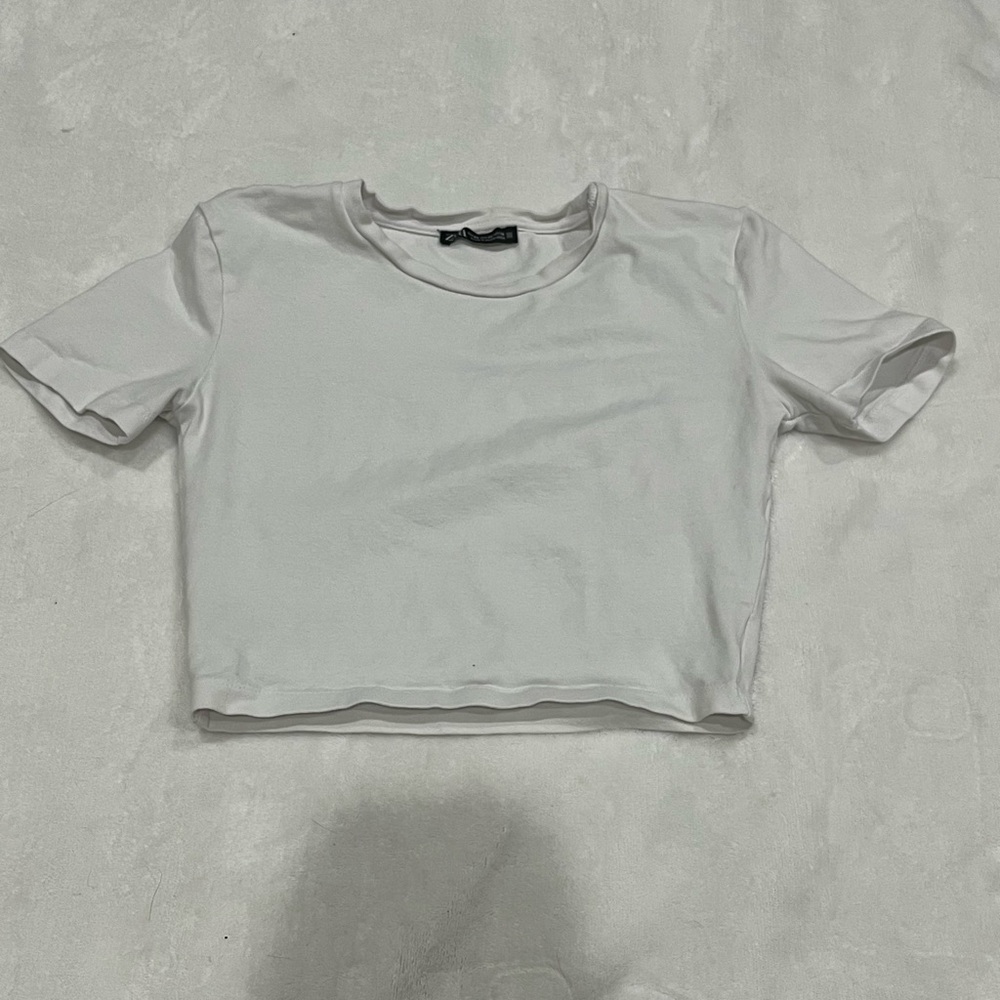 Zara White Crop T-Shirt Short Sleeve